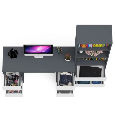 Комплект стол компьютерный МС-2 + Стеллаж МСТ 600.3 графит/белый