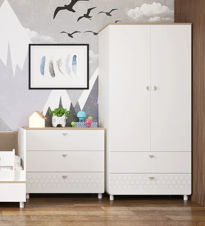 Шкаф для одежды Эйп 13.334 + Комод 13.322, цвет белый/дуб белый