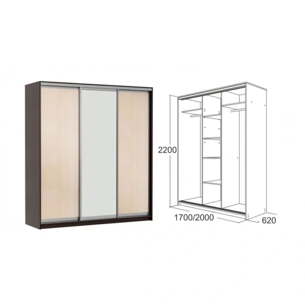 Шкаф-купе трехдверный Мираж 20.1 с зеркалом венге/дуб млечный