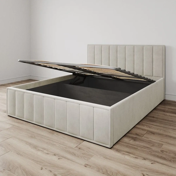 Кровать Лана 140х200 с подъемным механизмом, велюр бежевый софт Кровать Лана 140х200 с подъемным механизмом, велюр бежевый софт