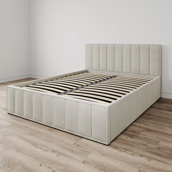 Кровать Лана 140х200 с подъемным механизмом, велюр бежевый софт Кровать Лана 140х200 с подъемным механизмом, велюр бежевый софт